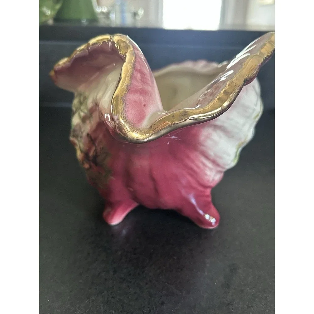 Vintage KLM Staffordshire Ceramic Seashell with Romantic Scene and Gold Trim